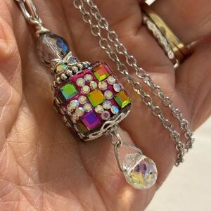 💎 Multi Color Gemstone Necklace with Teardrop Pendant